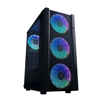 Hiditec V30M ARGB Negra 4 Vent HEXAGONAL Frontal+lateral Cristal