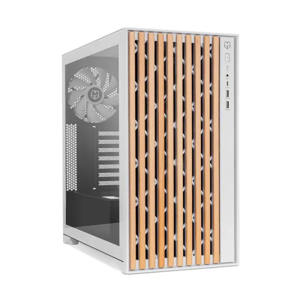 Torre PC Nox Hummer ELEMENT Semi Torre ATX Cristal Templado USB-C Blanca y Madera
