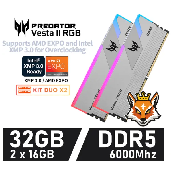 Acer Predator Vesta II RGB Silver KIT 32GB DDR5 6000MHz 1.35v CL32 ( 2x16GB)