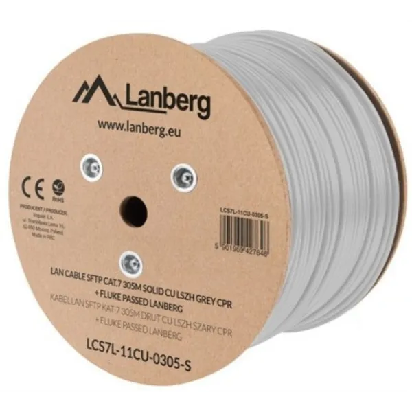 Lanberg Bobina de Cable LAN SFTP CAT.7 Fluke Passed 305m Gris 