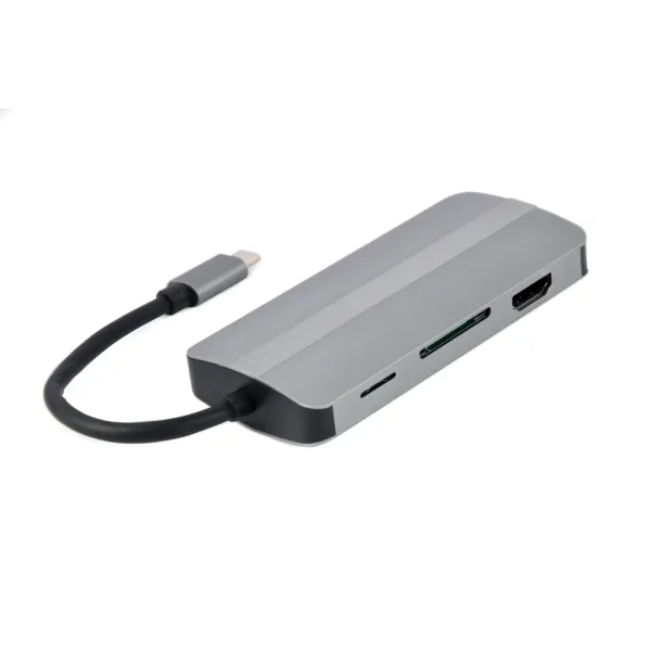 Gembird A-CM-COMBO8-02 base para portátil y replicador de puertos USB Tipo C Plata