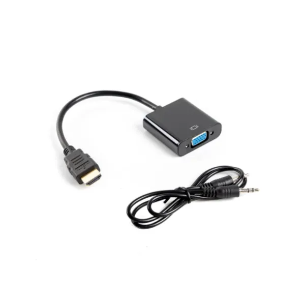 Lanberg Adaptador HDMI a VGA + Cable MiniJack 3.5mm Macho/Hembra 20cm Negro