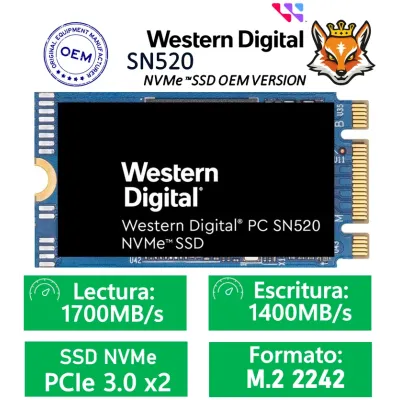 Western Digital WD SSD SN520 128GB NVMe a 1700MB/s PCIe 3.0 M.2