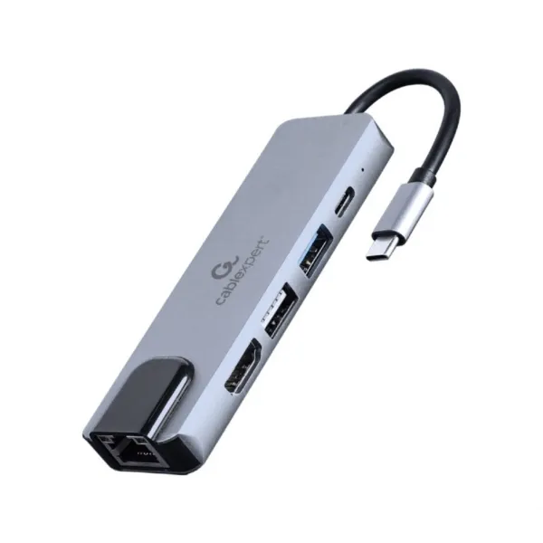 Gembird A-CM-COMBO5-04 base para portátil y replicador de puertos Alámbrico USB 3.2 Gen 1 (3.1 Gen 1) Type-C Plata