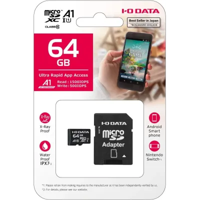 Memoria Sd Micro 64gb I-o Data Msd-a1 C10 Con Adaptador A Sd Memoria Sd Micro 64gb I-o Data Msd-a1 C10 Con Adaptador A Sd