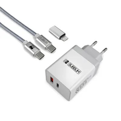 Subblim Cargador Ultra Rápido 2xUSB PD25W + QC3.0 + Cable USB-C