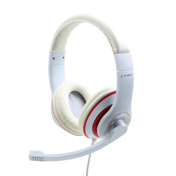 Gembird MHS-03-WTRD Auriculares Estéreo con Micrófono Blanco con Aro Rojo 