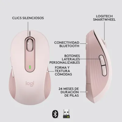 Logitech Signature M650 L Ratón Óptico Inalámbrico 2000DPI Rosa
