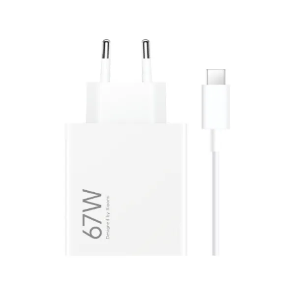 Xiaomi Adaptador de Corriente Carga Rápida 67W HyperCharge Combo USB-A Blanco + Cable USB-A a USB-C 