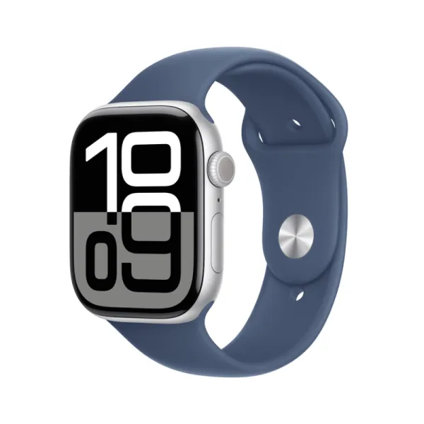 Apple Watch Series 10 GPS + Cellular 46mm Caja Aluminio Plata con Correa Deportiva Azul Denim M L