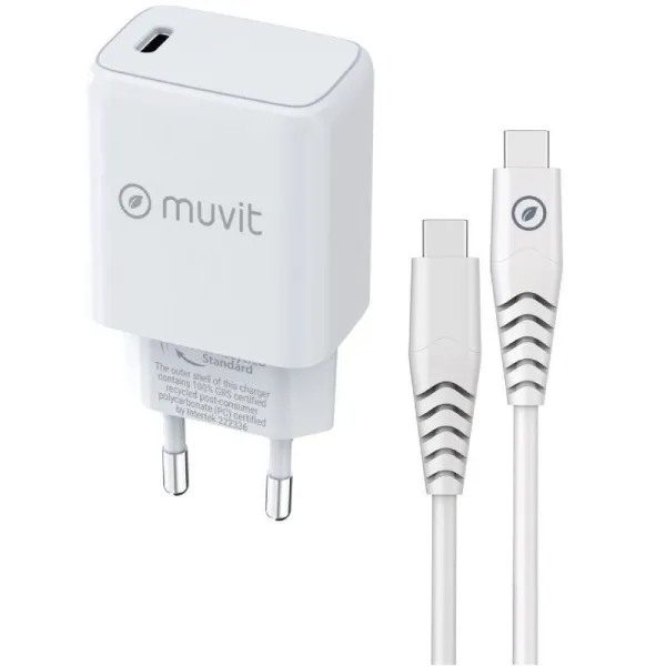 Muvit Pack Cargador USB-C + Cable USB-C 20W 1m Blanco 
