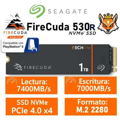 Seagate FireCuda 530R SSD 1TB con disipador a 7400MB/s PCIe 4.0 Seagate FireCuda 530R SSD 1TB con disipador a 7400MB/s PCIe 4.0