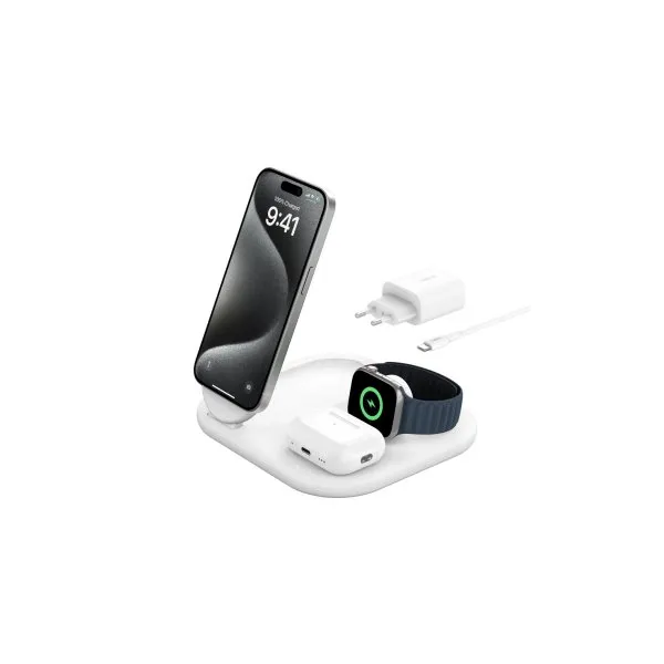 Base De Carga Inalambrica 3 En 1 Belkin Wiz029vfwh Con Q12 De 15w Blanco
