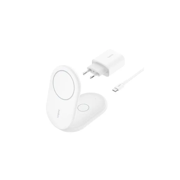 Base De Carga Inalambrica 2 En 1 Belkin Wiz028vfwh Magnetica Qi2 15w Plegable Blanca