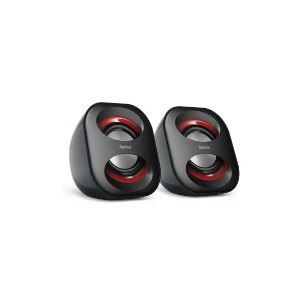 Altavoces 2.0 Hama Sonic Mobil 183 Jack 3.5mm Alimentado Por Usb Entrada Para Auriculares Control De Volumen Color Negro Rojo