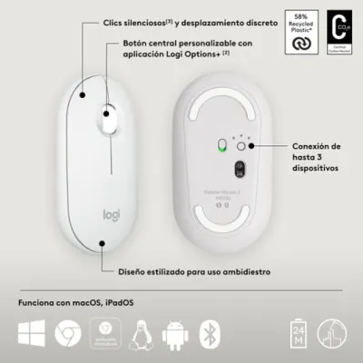 Logitech Pebble Mouse 2 M350s Ratón Inalámbrico Blanco 4000 DPI