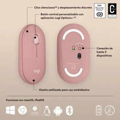 Logitech Pebble Mouse 2 M350s Ratón Inalámbrico Rosa 4000 DPI Logitech Pebble Mouse 2 M350s Ratón Inalámbrico Rosa 4000 DPI