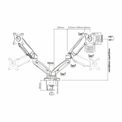 Aisens DT27TSR-045 Soporte de Mesa Doble para Monitor de 13" a