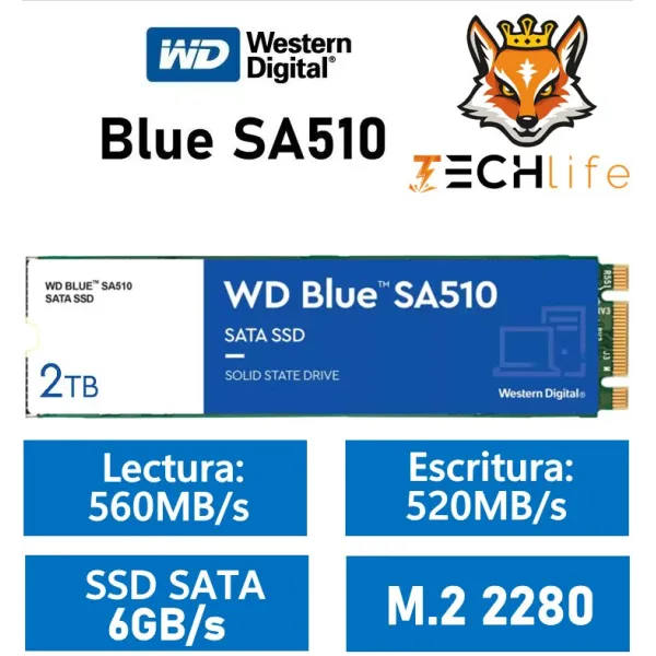 Disco Duro Western Digital Blue SA510 M.2 2TB SATA 3