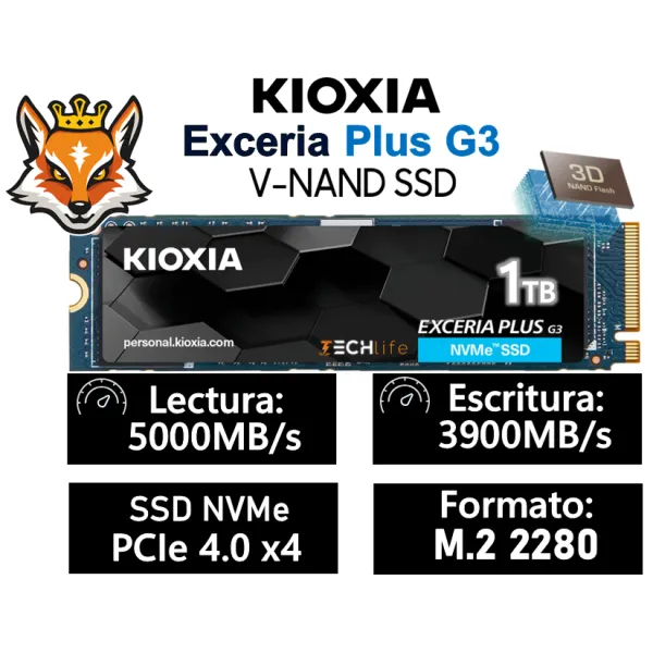 Disco Duro Kioxia Exceria Plus G3 1TB Disco SSD 5000MB/S NVMe PCIe 4.0 M.2 Gen4