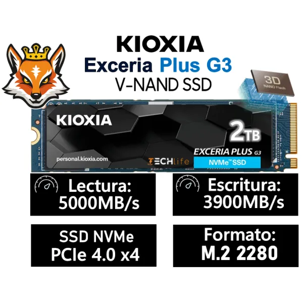 Disco Duro Kioxia Exceria Plus G3 2TB Disco SSD 5000MB/S NVMe PCIe 4.0 M.2 Gen4