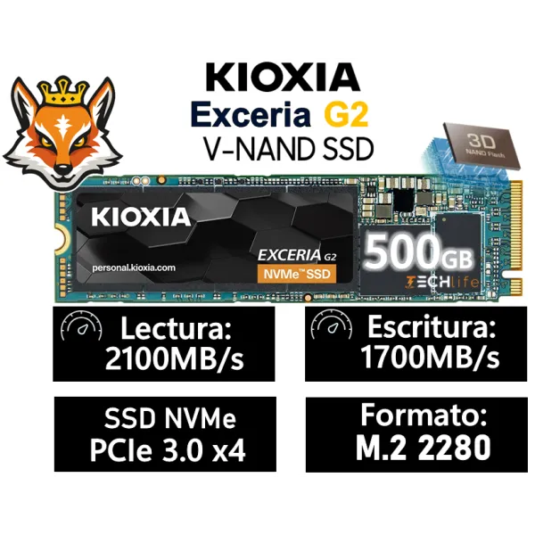 Kioxia Exceria G2 Unidad SSD 500GB NVMe M.2 2280