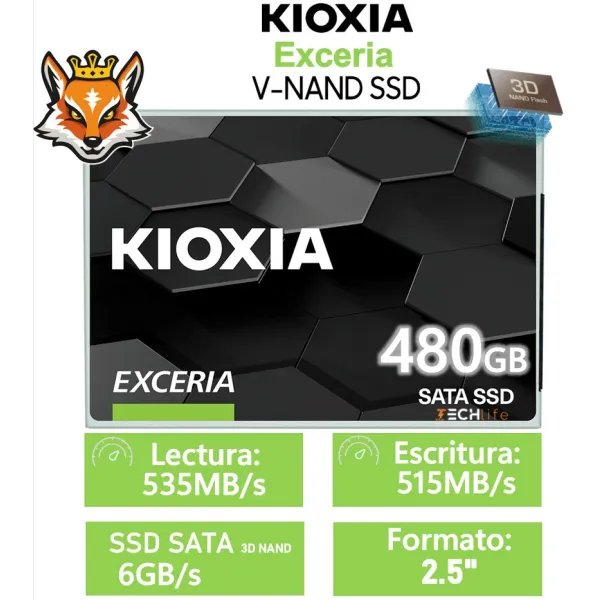 Disco Duro Kioxia Exceria 480Gb Disco SSD SATA3 555MB/S 3D-NAND
