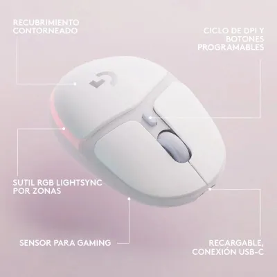 Logitech G705 Gaming Blanco RGB Ratón Bluetooth+USB 8200 DPI