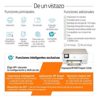 HP ENVY Inspire 7220e Multifunción Color Wifi Dúplex + 3 Meses HP ENVY Inspire 7220e Multifunción Color Wifi Dúplex + 3 Meses