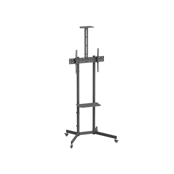 AISENS Soporte De Suelo Eco Con Rueda, Bandeja Para DVD Y Soporte De Cámara Para Monitor/TV 45kg De 37-70, Negro