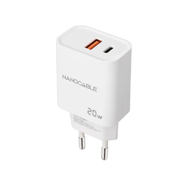 Cargador Pared 1xusb-c Pd 1xusb-a/qc 20w Blanco Nanocable