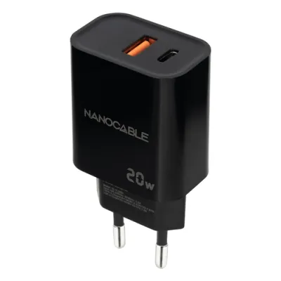 Cargador Pared 1xusb-c Pd 1xusb-a/qc 20w Negro Nanocable