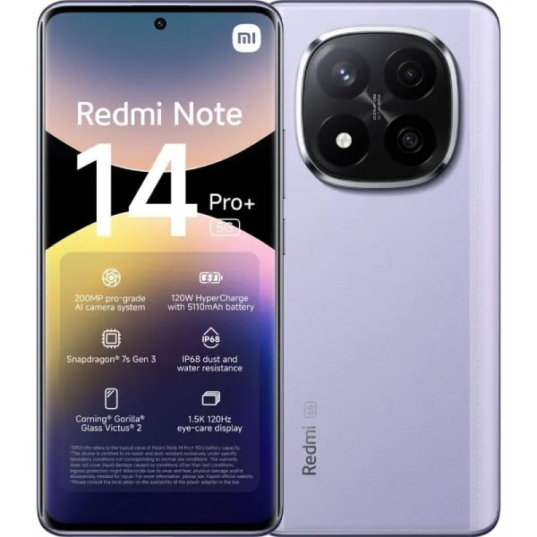 Xiaomi Redmi Note 14 Pro+ 5G Lavanda/Púrpura 256GB 8GB 6.67" AMOLED 200Mp