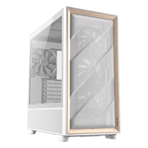 Antec FLUX blanco/marrón Madera ATX Cristal Templado USB-C