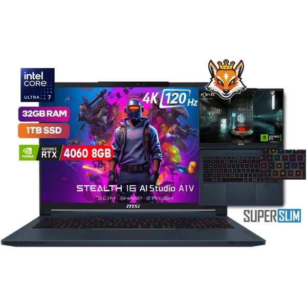 MSI Stealth 16 AI Studio A1VFG-045XES Intel Core Ultra 7-155H 16GB 1TB RTX 4060 16" FreeDOS