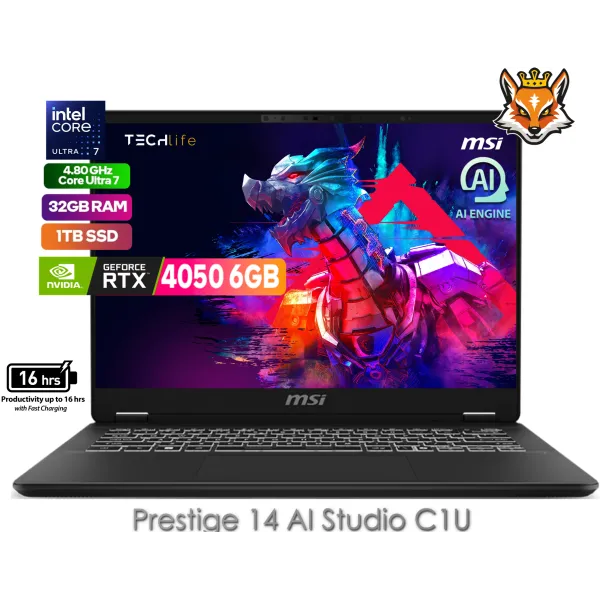 MSI Prestige 14 AI Studio C1VEG-015ES Intel Evo Core Ultra 7-155H 32GB 1TB RTX 4050 14"