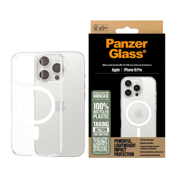 PanzerGlass Funda para iPhone 16 Pro transparente con MagSafe y grado Militar