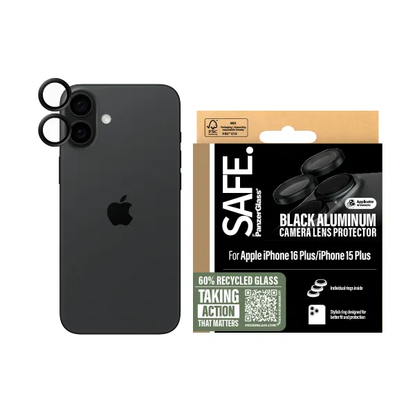 PanzerGlass SAFE Protector para camara Negro Aluminio del Apple iPhone 15 Plus/16 Plus