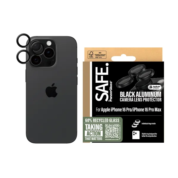 PanzerGlass SAFE Protector para camara Negro Aluminio del Apple iPhone 16 Pro/16 Pro Max