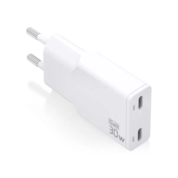 AISENS ASCH-30W2P048-W Cargador GaN Doble x2 USB-C 30W Blanco