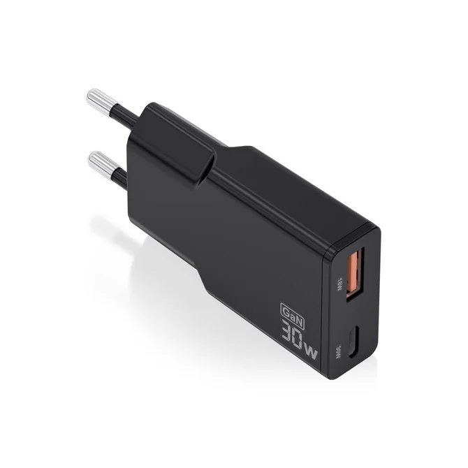 AISENS ASCH-30W2P047-BK Cargador GaN Doble x2 USB-C + USB-A 30W