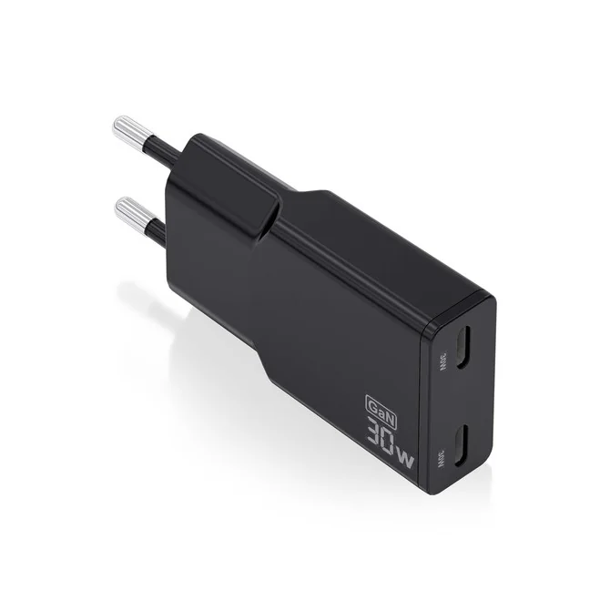 AISENS ASCH-30W2P049-BK Cargador GaN Doble x2 USB-C 30W Negro