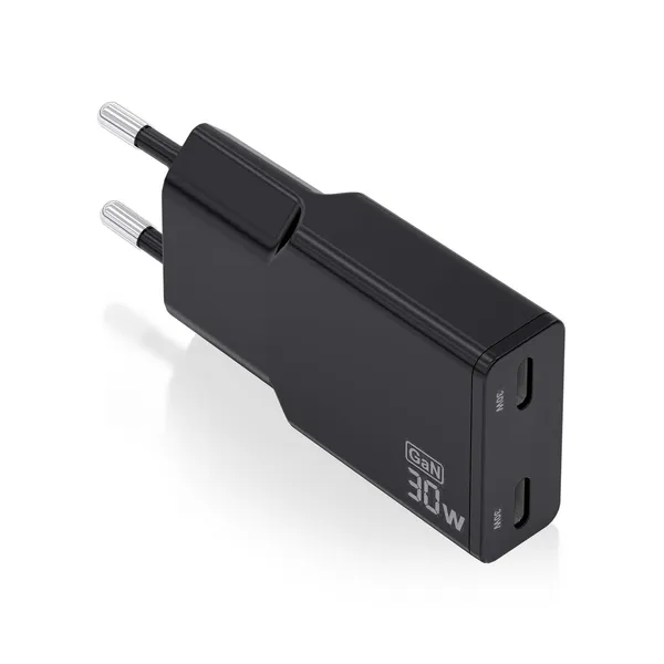 AISENS ASCH-30W2P049-BK Cargador GaN Doble x2 USB-C 30W Negro