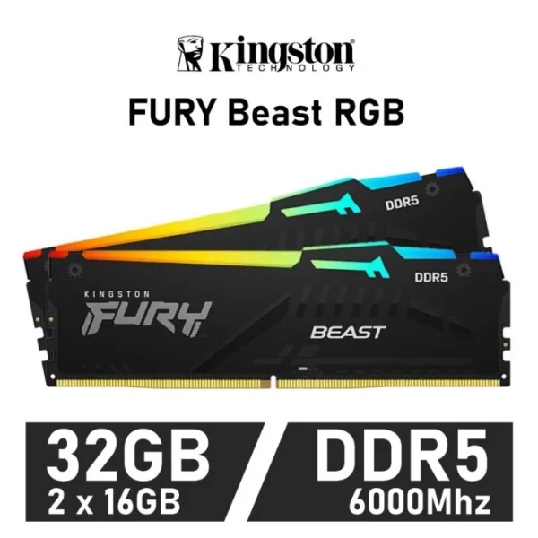 Memoria RAM Kingston FURY Beast DDR5 RGB 6000MHz 32GB 2x16GB CL36 AMD EXPO