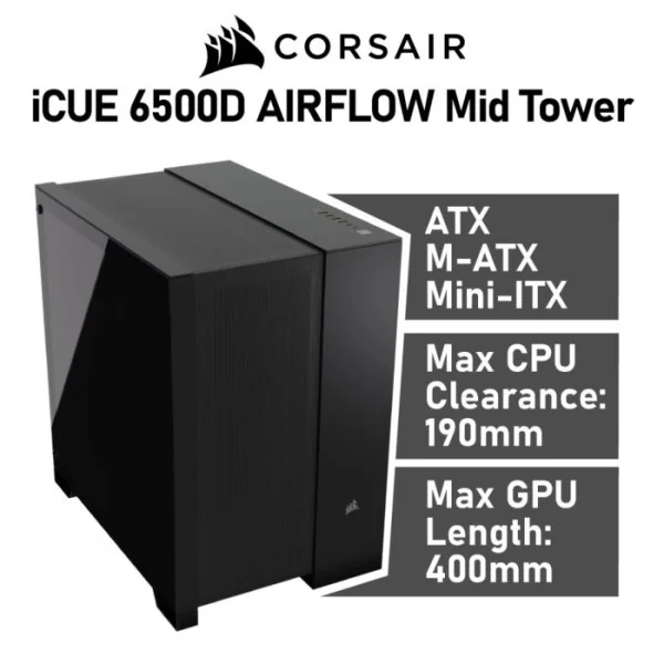 Corsair 6500D AIRFLOW Semitorre ATX Cristal Templado USB-C Negra