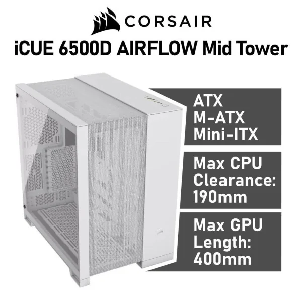 Corsair 6500D AIRFLOW Semitorre ATX Cristal Templado USB-C Blanca