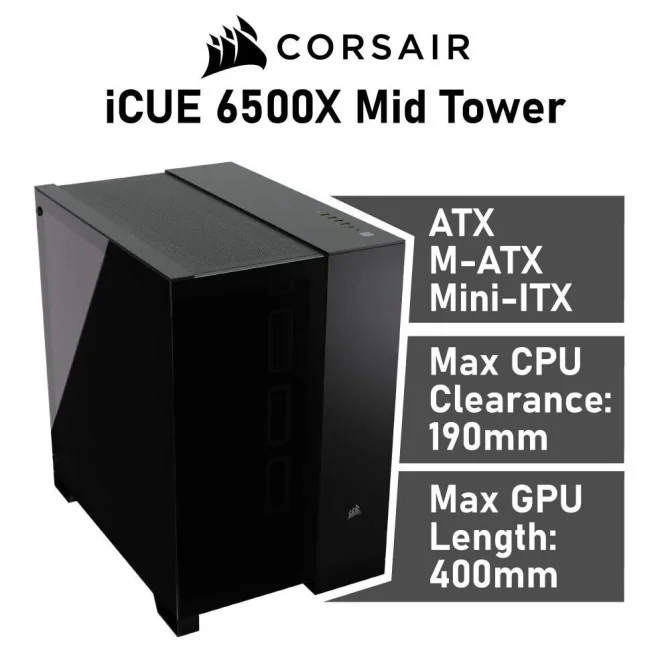 Corsair 6500X Semitorre ATX Doble Cristal Templado USB-C Negra