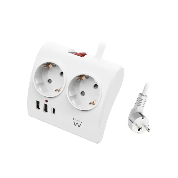 Ewent EW3870 base múltiple 1,5 m 3 salidas AC Interior Blanco