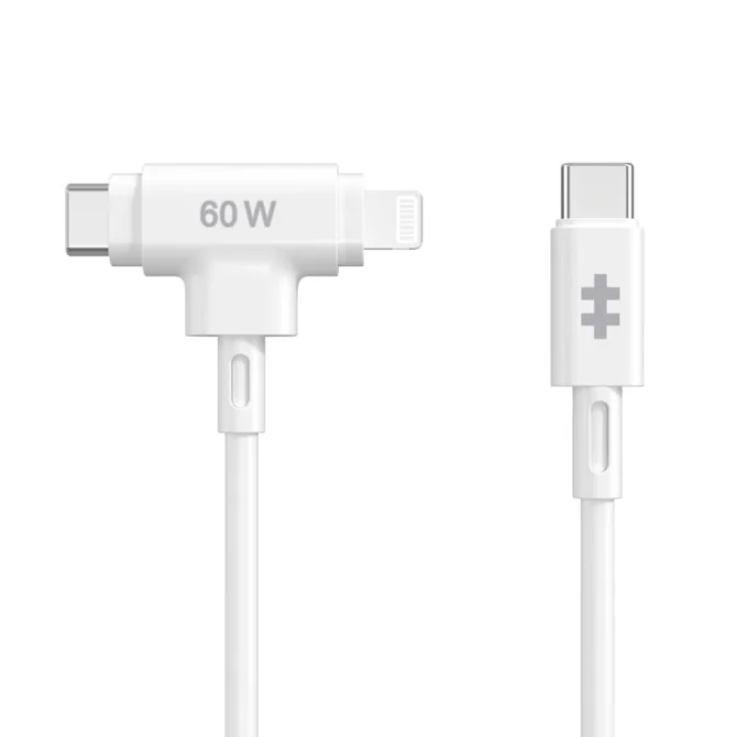 HYPER SILICONE USB-C TO USB-C AND LIGHTNING HYBRID 60W CABLE -