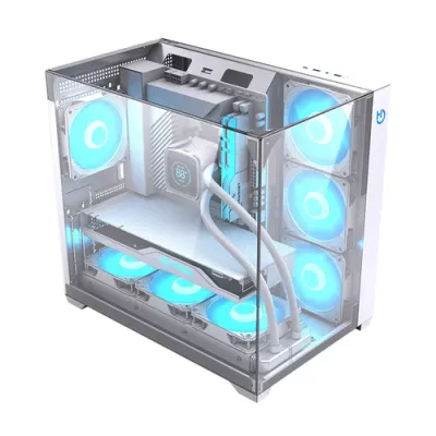 Hiditec SKY Caja Gaming Blanca Visión panorámica 3D de cristal Hiditec SKY Caja Gaming Blanca Visión panorámica 3D de cristal